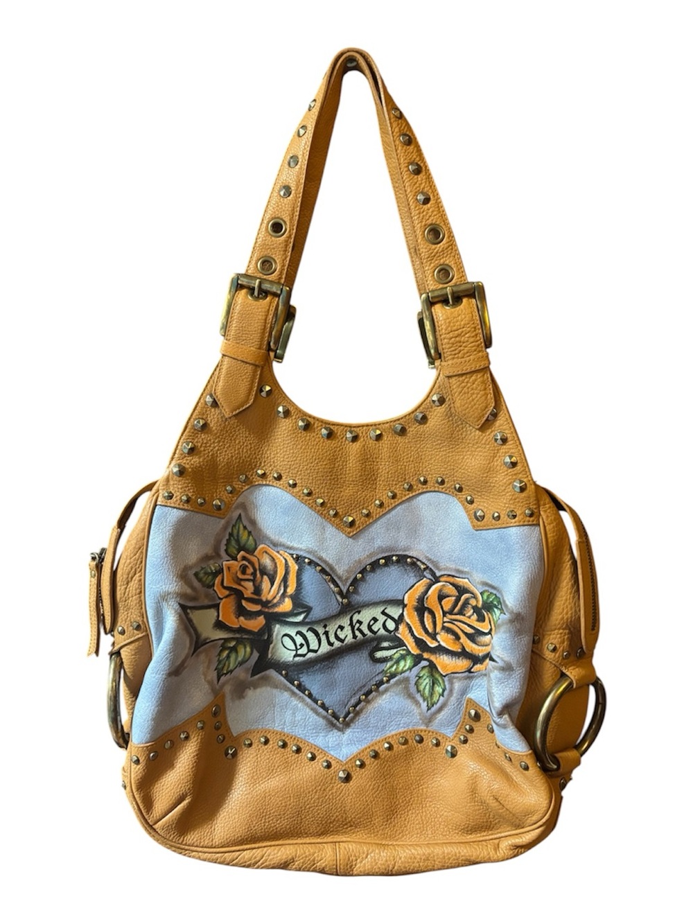 Isabella Fiore Britta Studded Yellow Leather Shoulder Bag